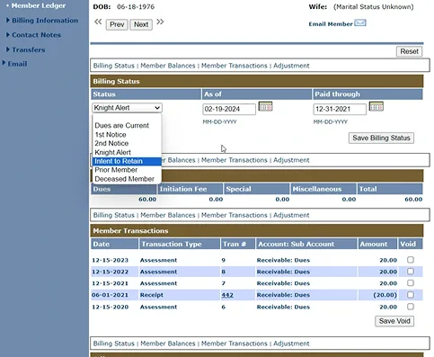 Legacy portal: Member Ledger screen