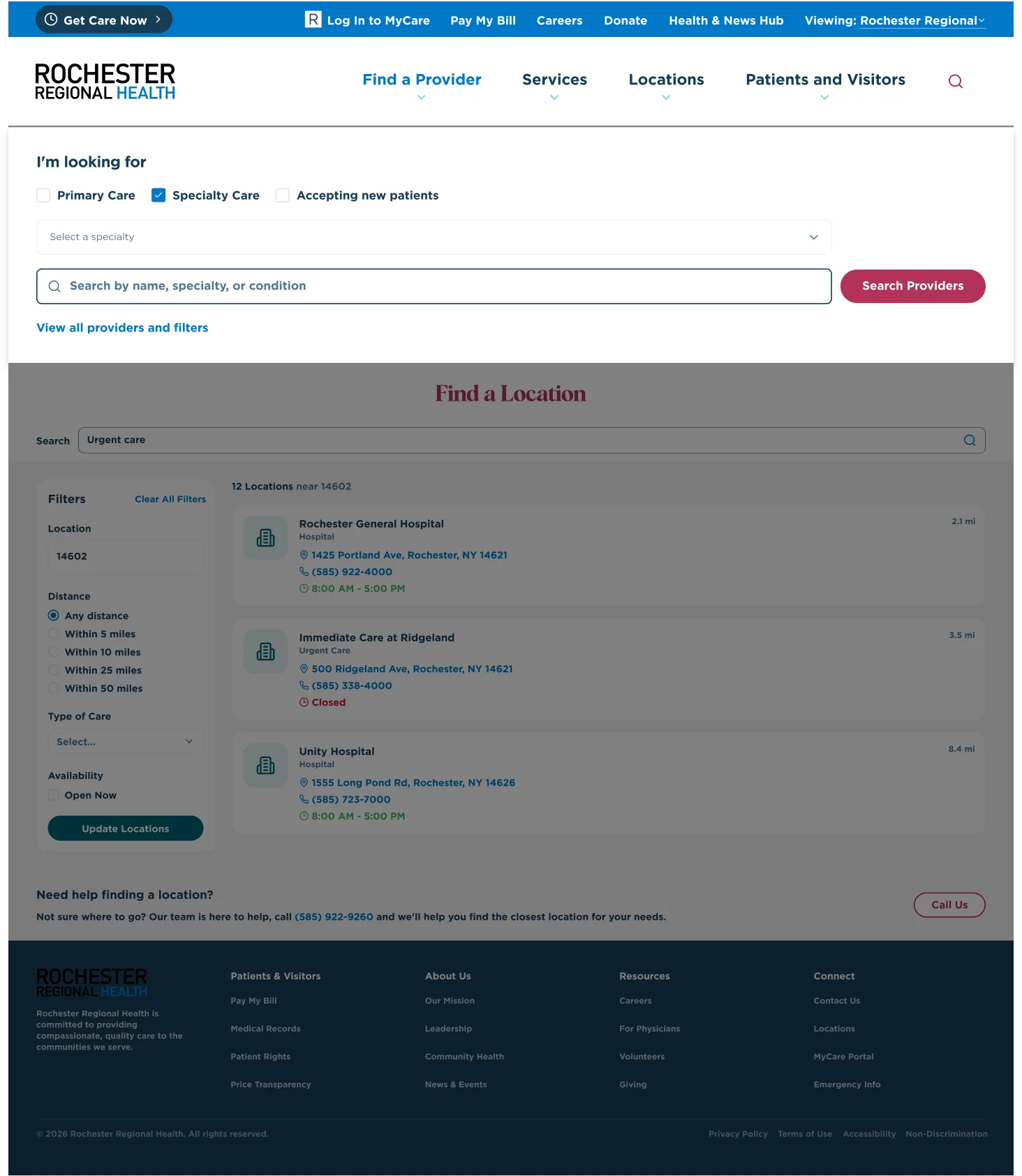 Provider search entry point — desktop
