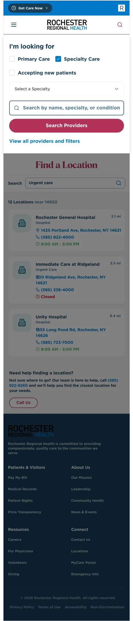 Provider search entry point — mobile